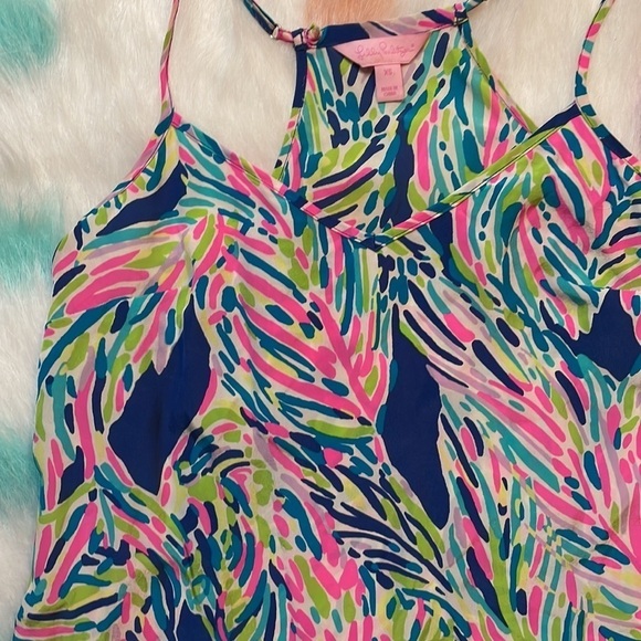 Lilly PULITZER SILK DUSK TOP‎ INDIGO PALM - Picture 2 of 8